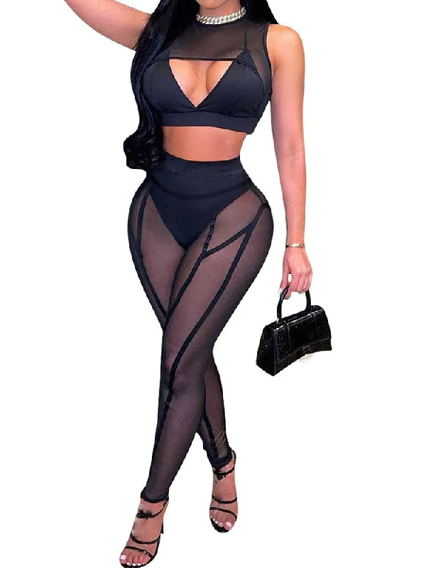 Two Piece Crop Bra & Long Pants Outfits Slim-Fit Khaki Pants