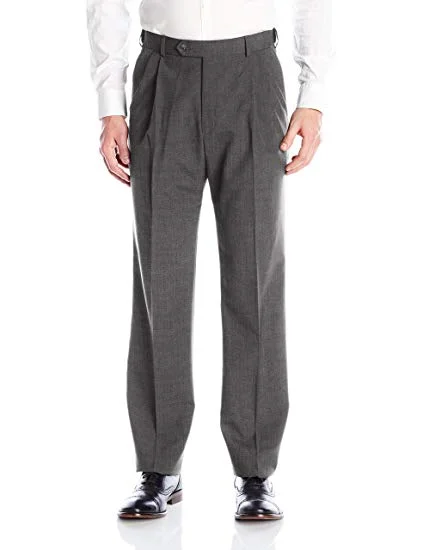 Palm Beach Wool/Poly Md Grey Pleated Expander Pant Big and Tall Classic Straight-Leg Pants