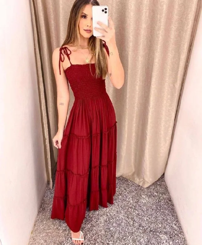 A-line Burgundy Prom Dress Fashion Party Dress cc765 Crew Neckline Casual