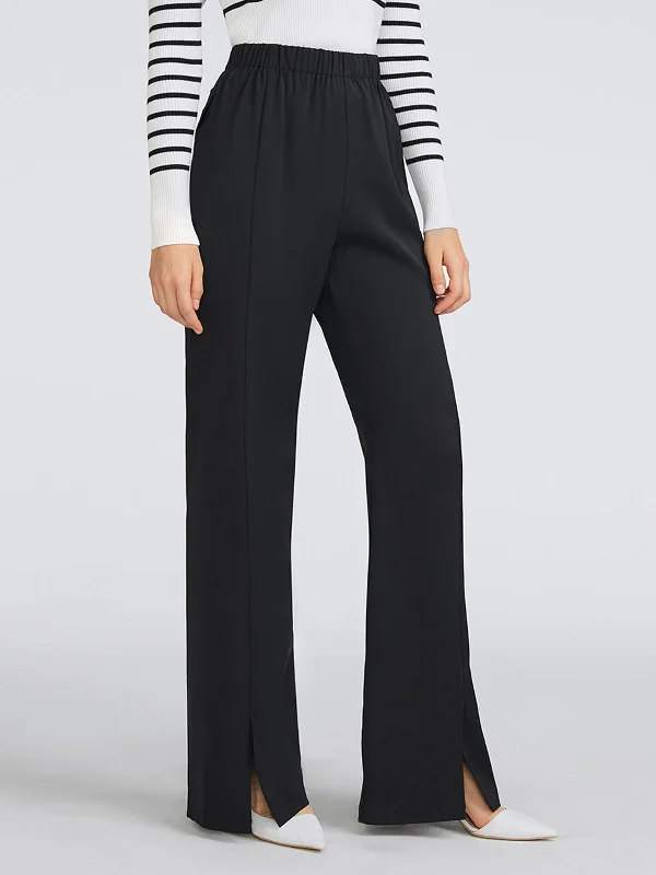 Black High Waist Wide-Leg Slit Pants Casual Skinny Fit Pants