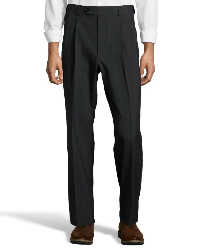 Palm Beach Wool/Poly Charcoal Pleated Expander Pant Stylish Casual Pants