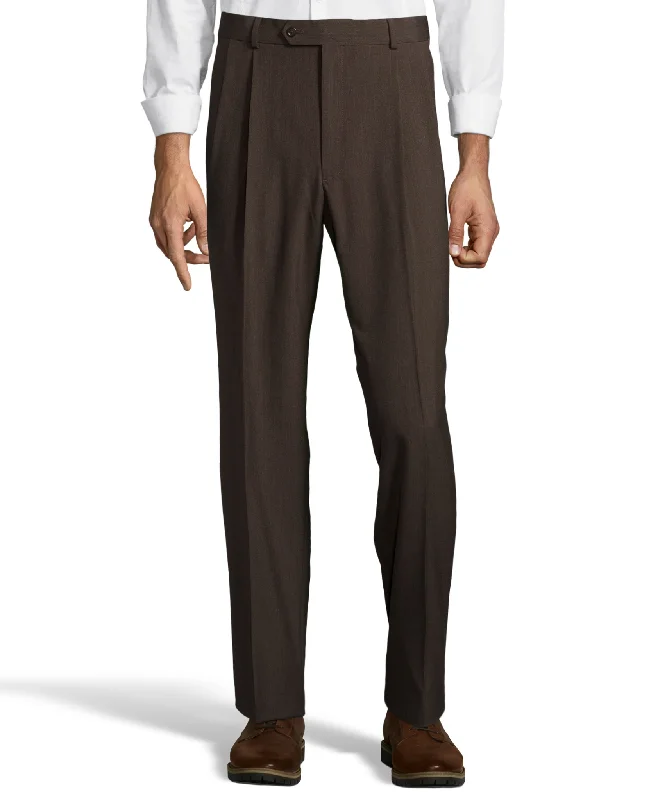 Palm Beach Wool/Poly Brown Pleated Expander Pant Smaller Waist Elegant High-Waist Pants