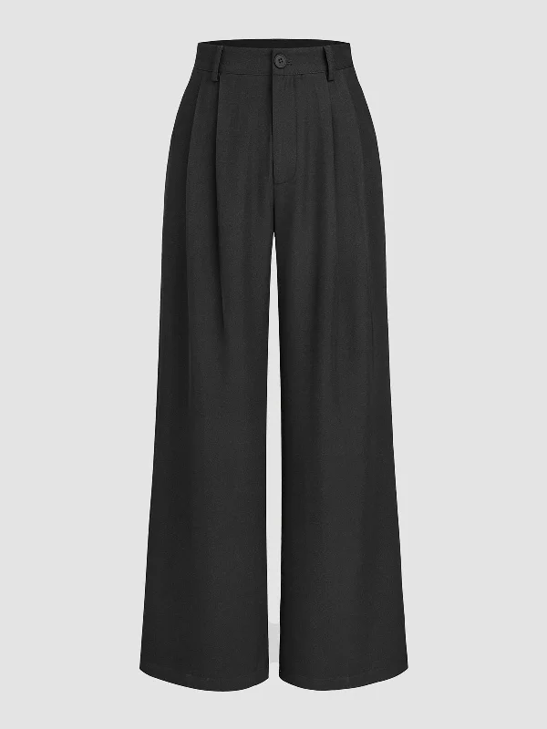Solid Straight Wide-Leg Pants Chic Checkered Pants