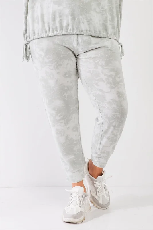 Plus Tie-dye Bleached Effect High Waist Comfy Jogger Pants Comfortable Wide-Leg Pants