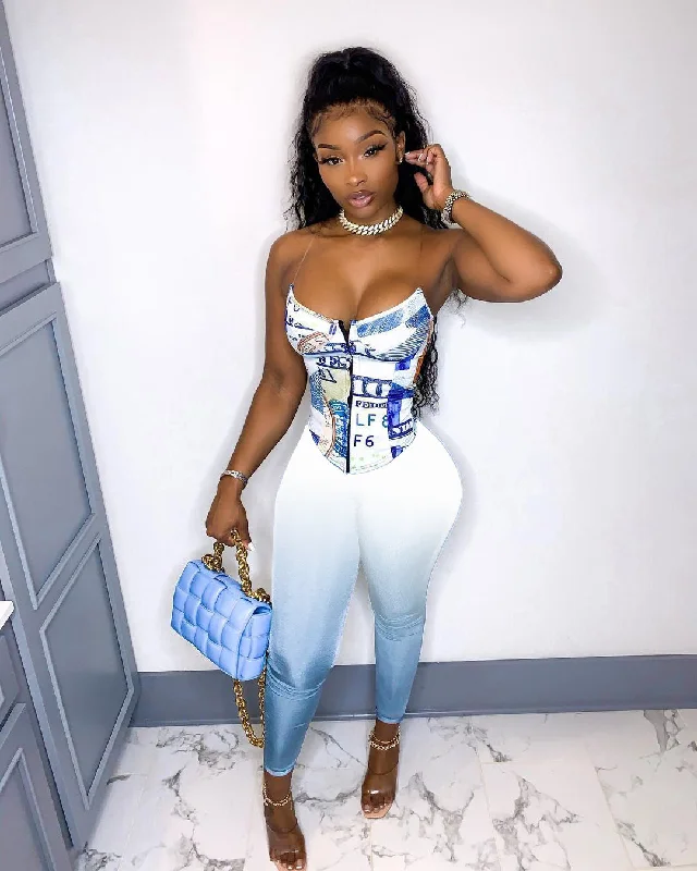 Two-Piece Figure Print Tops + Long Pants Sets Relaxed Lounge Trousers