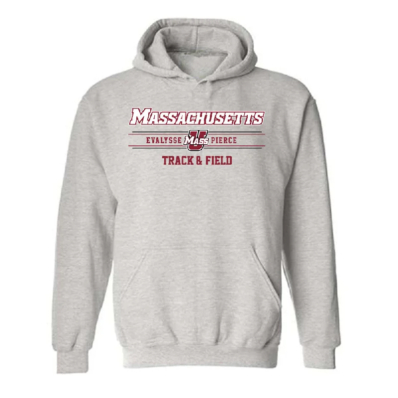 UMass - NCAA Women's Track & Field : Evalysse Pierce - Classic Fashion Shersey Hooded Sweatshirt Hoodie with Zipper Placket Modern Functional UMass - NCAA Women's Track & Field : Evalysse Pierce - Classic Fashion Shersey Hooded Sweatshirt Hoodie with Zipper Placket Modern Functional