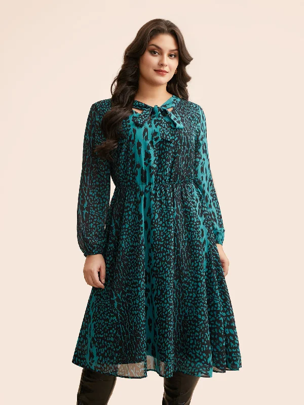 Leopard Print Elastic Waist Tie Knot Dress Tunics Exclusive limited