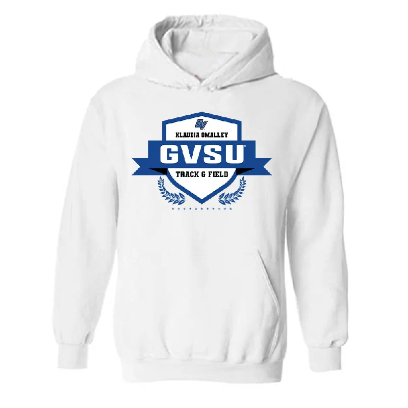 Grand Valley - NCAA Women's Track & Field : Klaudia OMalley - Classic Fashion Shersey Hooded Sweatshirt Hoodie with Hem Embroidery Detailed Premium Grand Valley - NCAA Women's Track & Field : Klaudia OMalley - Classic Fashion Shersey Hooded Sweatshirt Hoodie with Hem Embroidery Detailed Premium