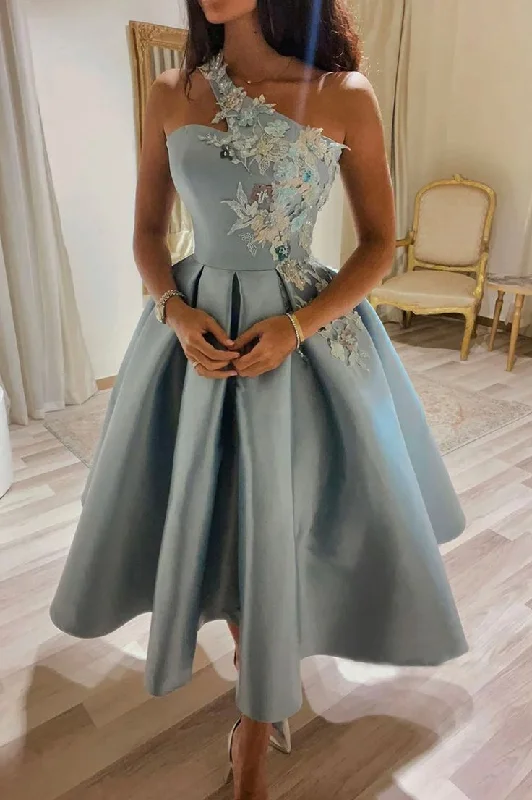 Cute One Shoulder Satin Lace Short Prom Dress, A-Line Party Dress cc881 Tunics Prom sequined Cute One Shoulder Satin Lace Short Prom Dress, A-Line Party Dress cc881 Tunics Prom sequined