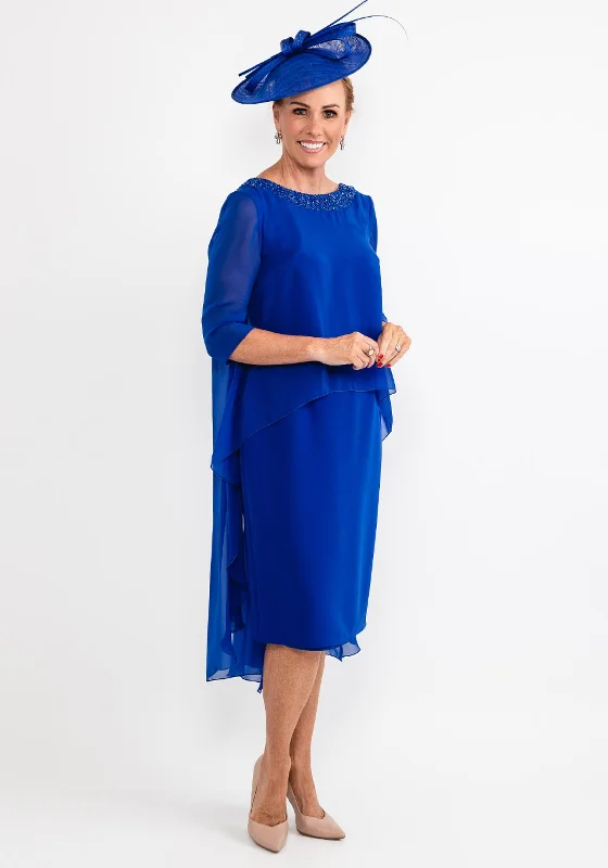 Gabriela Sanchez Draped Chiffon Cape Dress, Cobalt Blue Tunics Winter warm