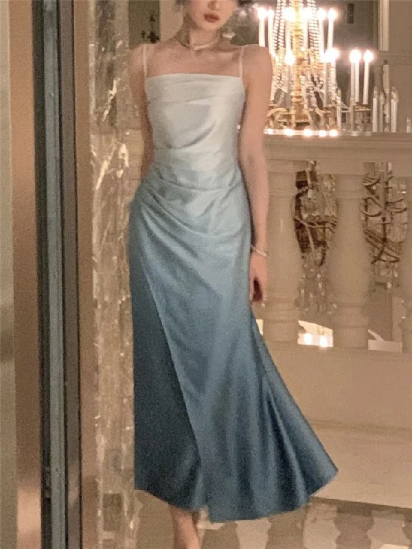 Blue Spaghetti Straps Sheath Long Party Dress,DP1887 Tunics Trendy modern