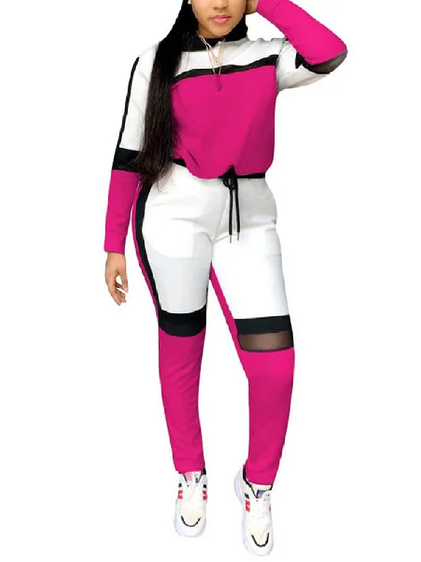 Two Pieces Color Block Patchwork Long Pants Outfits Soft Stretch Leggings