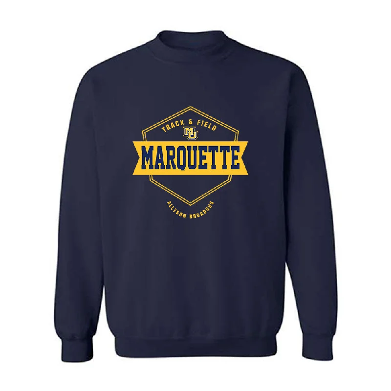 Marquette - NCAA Women's Track & Field : Allyson Broaddus - Fashion Shersey Crewneck Sweatshirt Hoodie with Hem Raw Edge Edgy Unfinished Marquette - NCAA Women's Track & Field : Allyson Broaddus - Fashion Shersey Crewneck Sweatshirt Hoodie with Hem Raw Edge Edgy Unfinished