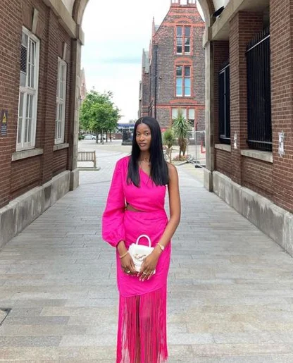 Hot Pink One Shoulder Tassel Black Girl Party Dress Wedding Guest Dress,DP1802 Off-the-shoulder Chic Trendy Hot Pink One Shoulder Tassel Black Girl Party Dress Wedding Guest Dress,DP1802 Off-the-shoulder Chic Trendy