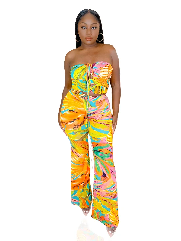 HIBISCUS ISLAND PRINTED PANTS SET (MULTI) (FINAL SALE) Soft Sweatpants Style