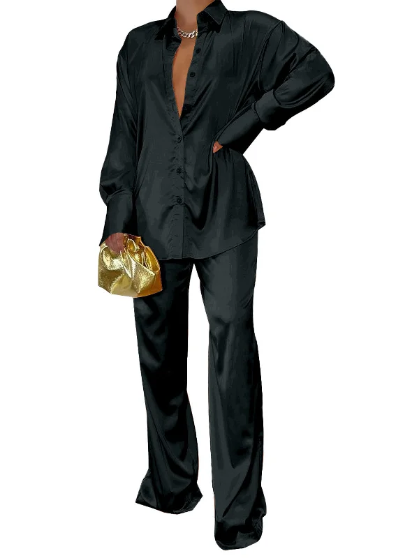 Two Piece Button Down Wide Pants Set Fashionable Track Pants