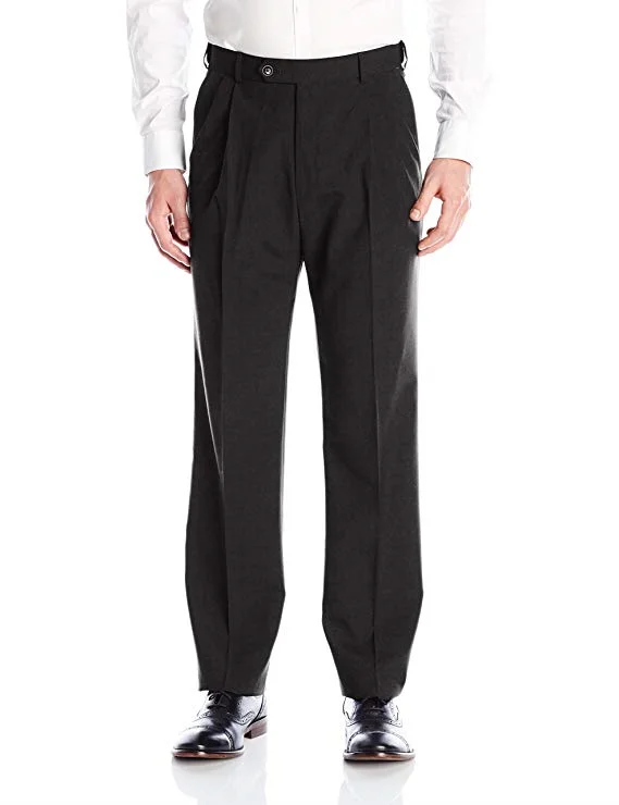 Palm Beach Wool/Poly Charcoal Pleated Expander Pant Big and Tall Comfortable Denim Pants