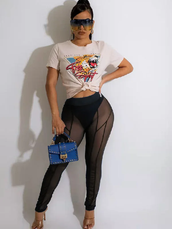 High Waisted Mesh Skinny Long Pants Chic Faux Leather Pants