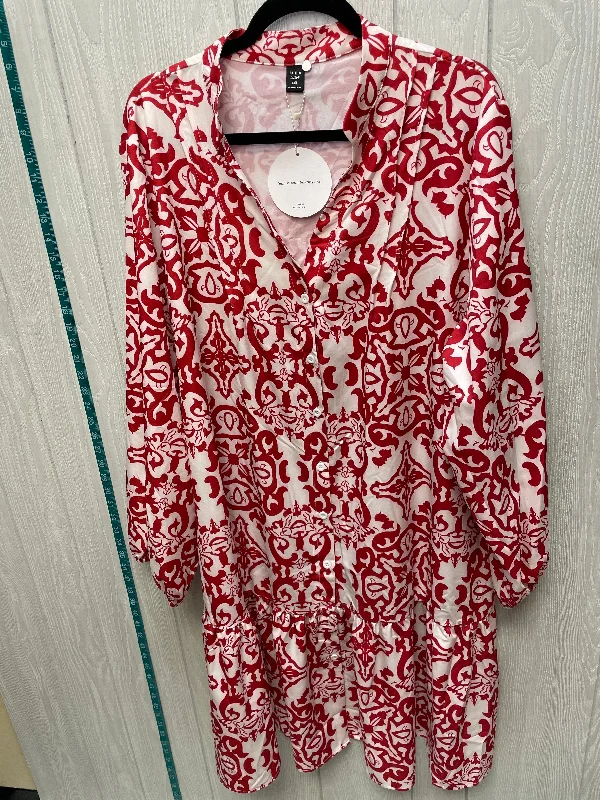 Dress Casual Midi By Shein In Red & White, Size: 4x Turtleneck Neckline Stylish
