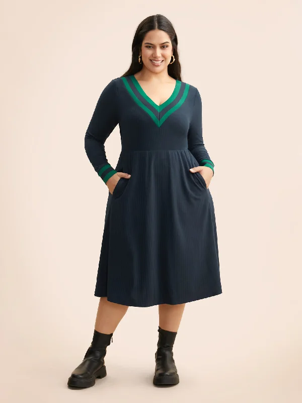 Contrast Trim Elastic Waist Pocket Dress Tunics Review highly