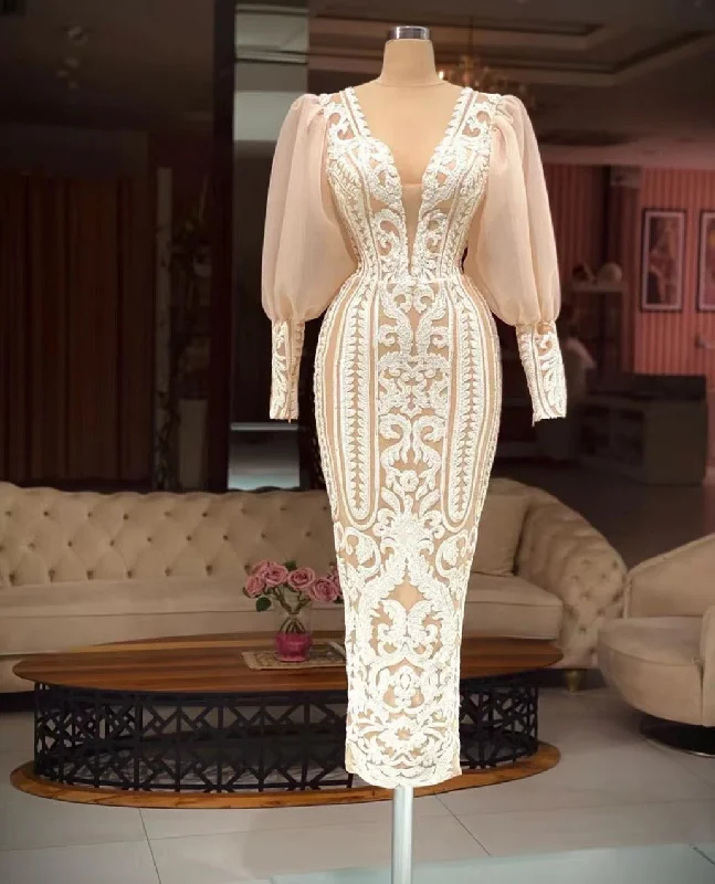 modest evening dresses long sleeve champagne lace applique mermaid formal party dresses vestidos de noche Tunics Luxurious high-end modest evening dresses long sleeve champagne lace applique mermaid formal party dresses vestidos de noche Tunics Luxurious high-end