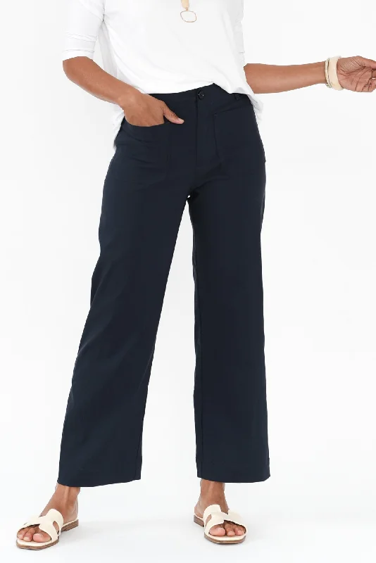 Marine Navy Wide Leg Pants Soft Stretch Pants