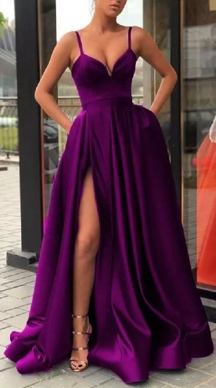 Satin Long Prom Dresses,Spaghetti Straps Party Dresses,Split Evening Gown S658 Tunics Canvas sturdy Satin Long Prom Dresses,Spaghetti Straps Party Dresses,Split Evening Gown S658 Tunics Canvas sturdy