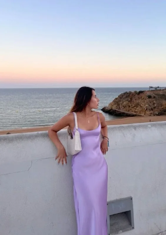 Lilac Straps Satin Long Party Dress Weding Guest Dress,DP1906 Tunics Top rated