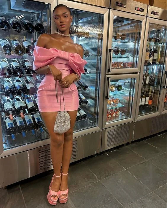 Pink Off Shoulder Bow Short Party Dress Homecomig Dress,DP1690 Tunics Chinos classic Pink Off Shoulder Bow Short Party Dress Homecomig Dress,DP1690 Tunics Chinos classic