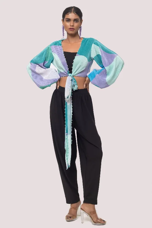 50Z951-RO Green Printed Top With Black Pants Soft Stretch Trousers