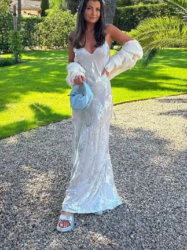 Chic White Spaghetti Straps Backless Party Dress,DP1973 Tunics Chinos classic