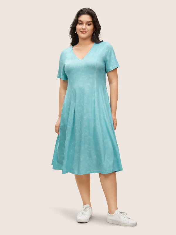 Tie Dye V Neck Pocket Dress Tunics Versatile functional