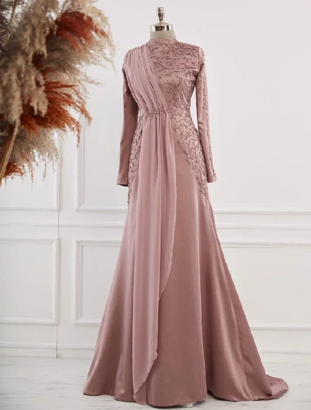 Dusty Pink Long Sleeves Beading Formal Party Dress, DP2126 Tunics Cozy soft