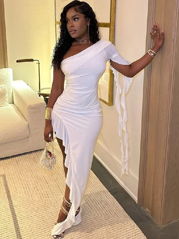 White One Shoulder Asymmetrical Prom Dress Black Girl Party Dress,DP1682 Tunics Trousers formal White One Shoulder Asymmetrical Prom Dress Black Girl Party Dress,DP1682 Tunics Trousers formal