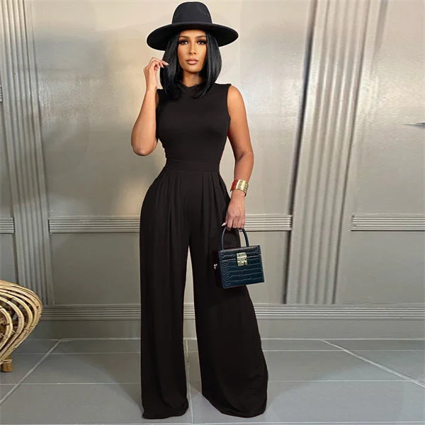 Two Piece Sleeveless Tops & Wide Leg Pants Casual Sweatpants Style