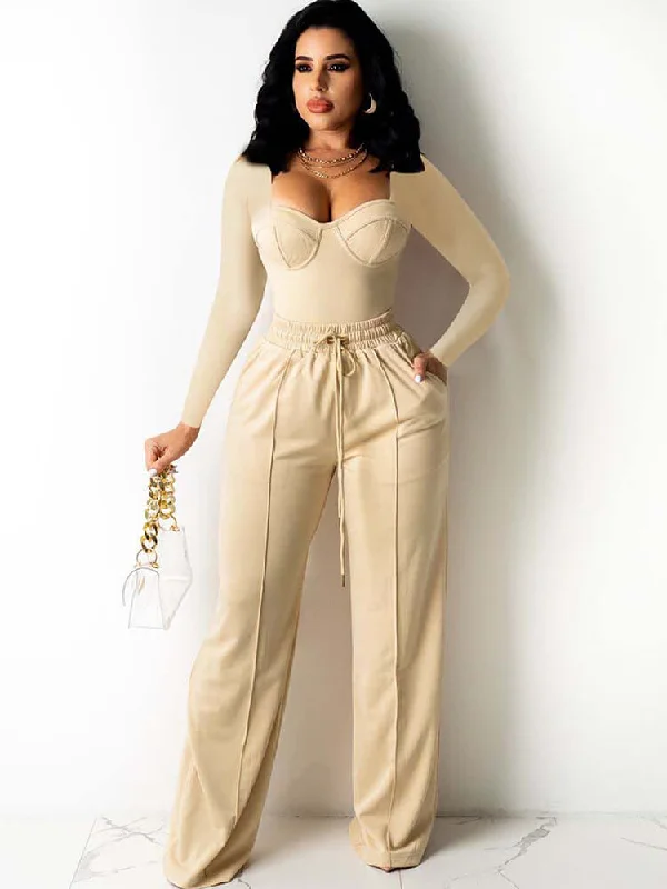 Long Sleeve Square Neck Top & Wide Leg Pants Cozy Jogger Leggings