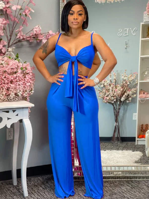 Two Piece Bra Tops & Wide Leg Pants Trendy Work Pants