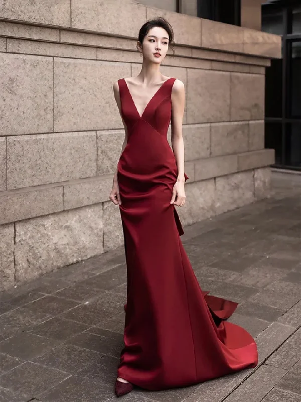 Burgundy V-Neck Satin Backless Long Prom Dress Evening Party Dress,DP1709 Tunics Silk luxurious Burgundy V-Neck Satin Backless Long Prom Dress Evening Party Dress,DP1709 Tunics Silk luxurious
