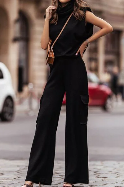 Blue Zone Planet |  Turtleneck Sleeveless Top and Pocketed Pants Set Casual Plaid Pants