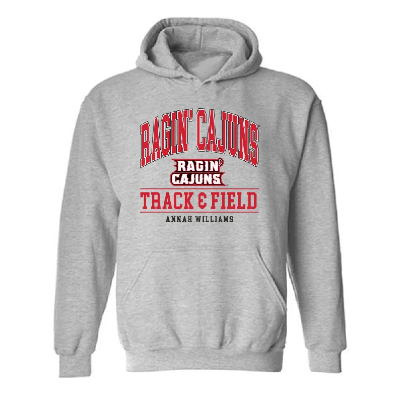 Louisiana - NCAA Women's Track & Field : Annah Williams - Classic Shersey Hooded Sweatshirt Hoodie with Ribbed Cuffs Snug Fit Comfort Louisiana - NCAA Women's Track & Field : Annah Williams - Classic Shersey Hooded Sweatshirt Hoodie with Ribbed Cuffs Snug Fit Comfort