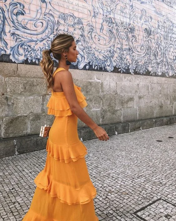 Elegant Orange Layers Chiffon Long Party Dress, DP2251 Tunics Modern contemporary