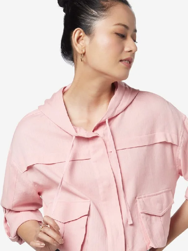 Nuon Pink Hooded Bersh Jacket Nylon Jacket Polyester Jacket Spandex Jacket