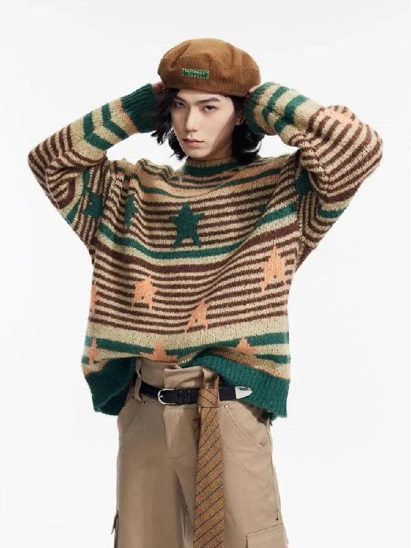 Y2K Vintage Stars Striped Knitted Sweater Long Sweater Short Sweater Cropped Sweater Y2K Vintage Stars Striped Knitted Sweater Long Sweater Short Sweater Cropped Sweater