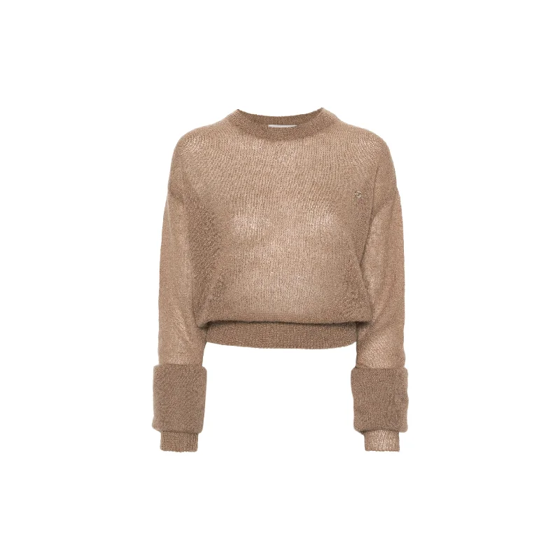 Knotted Sleeves Sweater (Light Brown) Chenille Blend Fleece Blend Nylon Blend