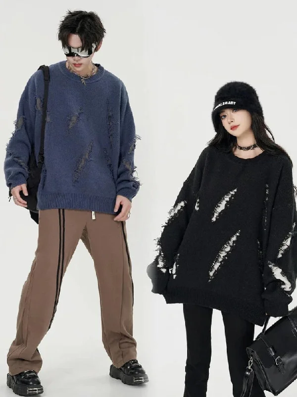 Grunge Claw Distressed Knitted Sweater Embroidered Appliqued Beaded