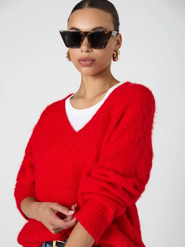 Fluffy Knit V Neck Oversized Sweater Sweater Knitwear Pullover
