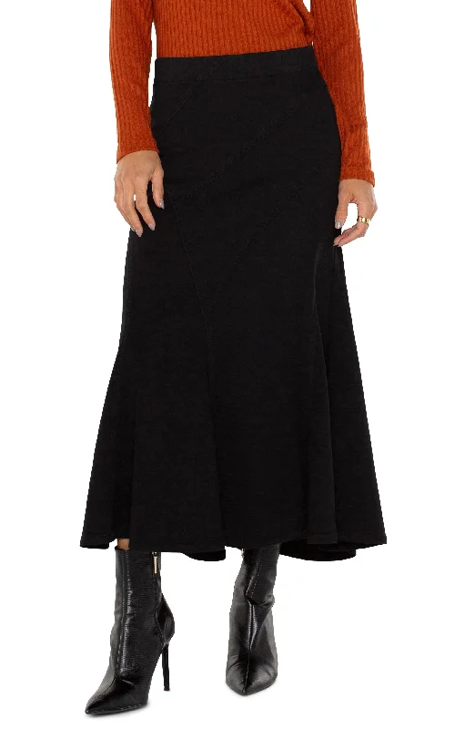Liverpool Pull On Seamed Mermaid Maxi Skirt 34" inseam (Black Rinse) wool skirt breathable