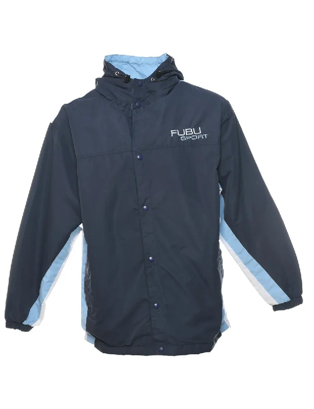 Navy Hooded Jacket - L Elasticated Jacket Padded Jacket Insulated Jacket