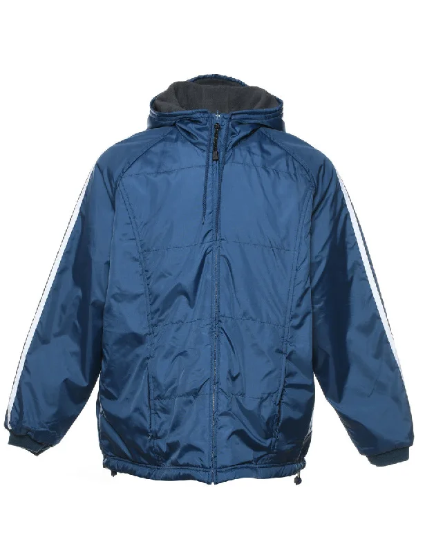 Navy Nylon Hooded Jacket - L Fleece Jacket Down Jacket Feather Jacket