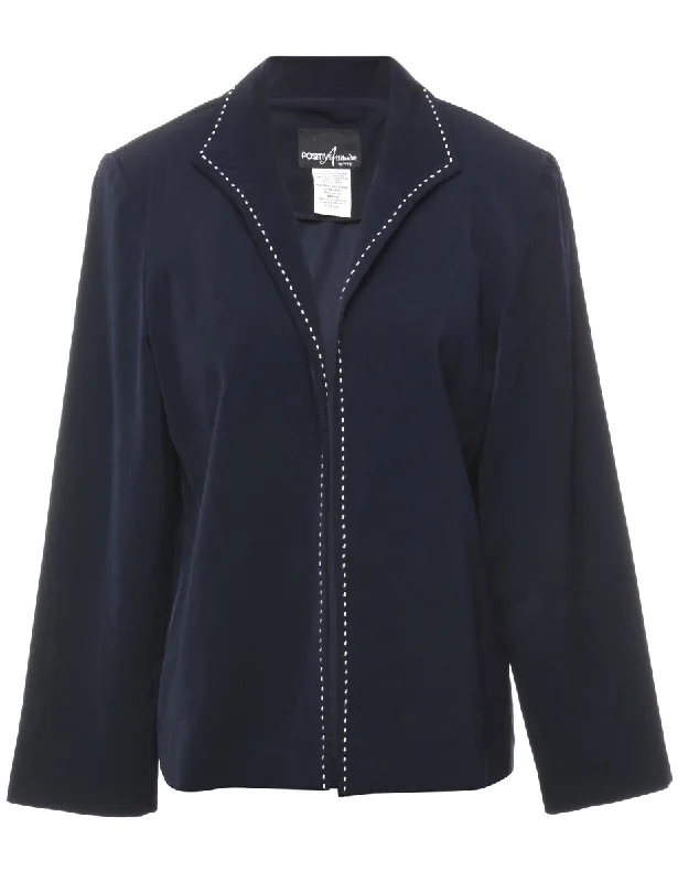 Navy Contrast Stitch Jacket - M Herringbone Jacket Checkered Jacket Solid Jacket